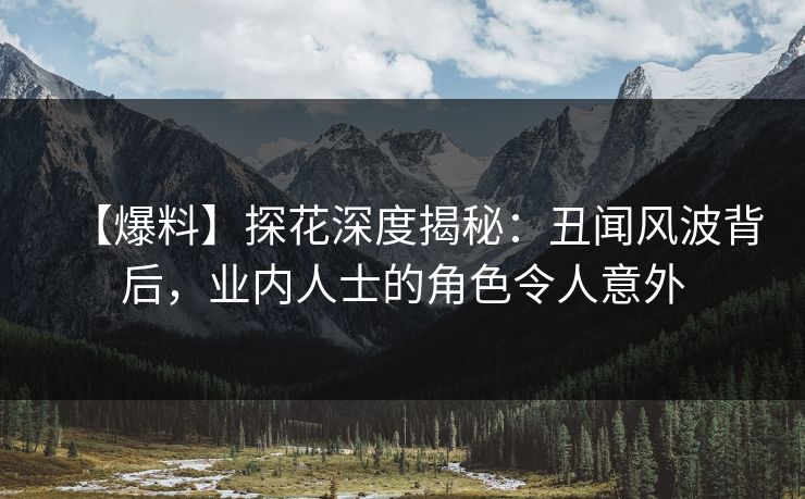 【爆料】探花深度揭秘：丑闻风波背后，业内人士的角色令人意外