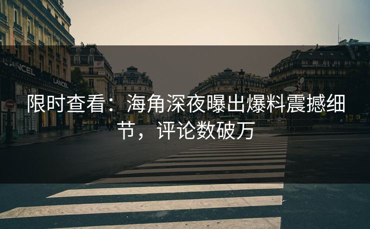 限时查看：海角深夜曝出爆料震撼细节，评论数破万